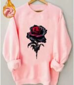 Women’s Rose Floral Fleece Sweater – Thick Winter Warm Round Neck Casual Pullover - Image 7