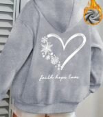 Women’s Snowflake & Heart Print Hoodie – “Faith Hope Love” Back Design | Cozy Long-Sleeve Sweatshirt with Front Pocket | Comfortable All-Season Casual Wear for Women - Image 11