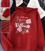 Women’s Pink “It’s Different” Floral Hoodie – Soft Long-Sleeve Pullover Featuring “With You” Print | Trendy, Cozy & Stylish Choice for Fall and Winter Casual Wear - Image 15