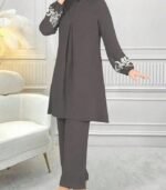 Women’s Embroidered Plant-Pattern Two-Piece Set – Long Sleeve Top & Pants | Elegant Arabic Outfit Without Headscarf - Image 18