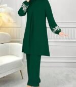 Women’s Embroidered Plant-Pattern Two-Piece Set – Long Sleeve Top & Pants | Elegant Arabic Outfit Without Headscarf - Image 20