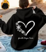 Women’s Snowflake & Heart Print Hoodie – “Faith Hope Love” Back Design | Cozy Long-Sleeve Sweatshirt with Front Pocket | Comfortable All-Season Casual Wear for Women - Image 3