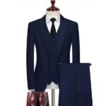 Men’s Three-Piece Suit Set – Formal Notch Lapel Jacket, Vest & Pants for Weddings, Business & Parties