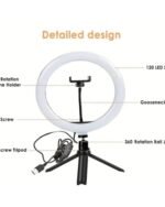 LAQIUIUE Dimmable 25.4cm LED Ring Light with Tripod Stand – 120 LEDs, USB Powered, Adjustable Brightness, Gooseneck & Phone Holder - Image 2