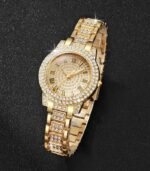 BERGCOZ’s Luxury Golden-Tone Quartz Watch – Elegant Square Bezel Analog Watch with Roman Numerals & -Accented Bracelet - Image 6