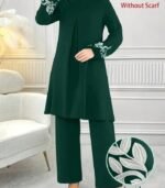 Women’s Embroidered Plant-Pattern Two-Piece Set – Long Sleeve Top & Pants | Elegant Arabic Outfit Without Headscarf - Image 21