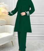 Women’s Embroidered Plant-Pattern Two-Piece Set – Long Sleeve Top & Pants | Elegant Arabic Outfit Without Headscarf - Image 22