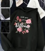 Women’s Pink “It’s Different” Floral Hoodie – Soft Long-Sleeve Pullover Featuring “With You” Print | Trendy, Cozy & Stylish Choice for Fall and Winter Casual Wear