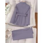Elegant Solid Color Urban Commuter Suit with Belt & Long Pants – Women’s Chic Office Attire with Pockets - Image 4