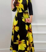 Women’s Floral A-Line Dress – Adjustable Waist Tie, Long Sleeves & Round Neck | Soft, Stretchy Fabric for All-Season Casual & Formal Wear - Image 6