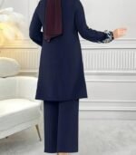 Women’s Embroidered Plant-Pattern Two-Piece Set – Long Sleeve Top & Pants | Elegant Arabic Outfit Without Headscarf - Image 4