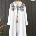 Women’s Plus Size Floral Embroidered Blouse – Elegant Longline Shirt with Stand Collar | Lightweight, Non-Stretch Fabric for Everyday & Formal Wear