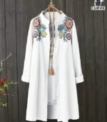 Women’s Plus Size Floral Embroidered Blouse – Elegant Longline Shirt with Stand Collar | Lightweight, Non-Stretch Fabric for Everyday & Formal Wear