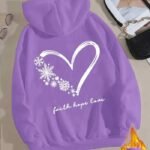 Women’s Snowflake & Heart Print Hoodie – “Faith Hope Love” Back Design | Cozy Long-Sleeve Sweatshirt with Front Pocket | Comfortable All-Season Casual Wear for Women