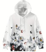 Women’s Floral & Butterfly Print Hoodie – Long Sleeve Pullover with Front Pocket | Soft, Stretchy & Machine-Washable Fabric for Casual Everyday Style - Image 5