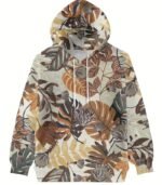 Women’s Oversized Botanical Leaf Print Hoodie – Cozy Full-Zip Hooded Sweatshirt with Earthy Tones | Loose-Fit Casual Outerwear for Fall & Winter - Image 5
