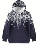 Women’s Floral Pattern Hoodie – Stylish Long-Sleeve Pullover with Drawstring Hood & Front Pockets | Soft, Casual & Machine-Washable Sweatshirt for Spring and Fall - Image 4