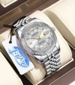Men’s Luxury Luminous Stainless Steel Analog Watch – Golden Bezel, Blue Dial, Quartz Precision & Business Elegance - Image 4