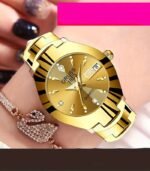 Women’s Luxury Rhinestone Quartz Watch – Golden Fashion Analog Calendar Wristwatch with Date Display - Image 2