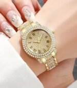 BERGCOZ’s Luxury Golden-Tone Quartz Watch – Elegant Square Bezel Analog Watch with Roman Numerals & -Accented Bracelet - Image 4