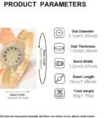 6pcs Golden Quartz Watch & Jewelry Set for Women – Elegant Necklace, Earrings, Bracelet, Ring & Gift Box - Image 4