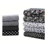 Buyvuy 9pcs Black Floral & Polka Dot Fabric Bundle – 100% Cotton Fat Quarters for Sewing, Quilting & DIY Crafts (50x50cm) - Image 3