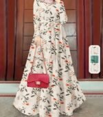 Women’s Elegant Floral Maxi Dress – Black with Red Flower Design, Lace-Up Front & Long Sleeves | Modest, Breathable & Stylish Outfit for All Seasons - Image 5