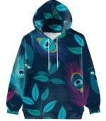 Women’s 3D Peacock Print Hoodie – Artistic Leaf Design Pullover with Drawstring Hood | Soft, Stretchy & Stylish Sweatshirt for Fall and Winter - Image 3