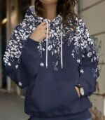Women’s Floral Pattern Hoodie – Stylish Long-Sleeve Pullover with Drawstring Hood & Front Pockets | Soft, Casual & Machine-Washable Sweatshirt for Spring and Fall - Image 3