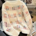 Women's Elegant Multicolor Striped Sweater – Cozy Color-Block Pullover for Effortless Winter Style