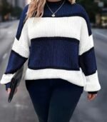 Women’s Plus Size Sweater – Elegant Color-Block Pullover for Effortless Winter Style - Image 5