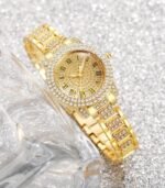 BERGCOZ’s Luxury Golden-Tone Quartz Watch – Elegant Square Bezel Analog Watch with Roman Numerals & -Accented Bracelet - Image 5