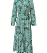Women’s Elegant Floral Maxi Dress – Black with Red Flower Design, Lace-Up Front & Long Sleeves | Modest, Breathable & Stylish Outfit for All Seasons - Image 9