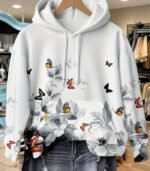 Women’s Floral & Butterfly Print Hoodie – Long Sleeve Pullover with Front Pocket | Soft, Stretchy & Machine-Washable Fabric for Casual Everyday Style