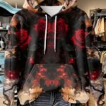 Women’s Dark Floral Hoodie – Soft Pullover Sweatshirt with Elegant Rose Print | Cozy & Stylish Casual Top for Fall and Winter