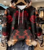 Women’s Dark Floral Hoodie – Soft Pullover Sweatshirt with Elegant Rose Print | Cozy & Stylish Casual Top for Fall and Winter