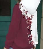 Women’s Gradient Ombre Hoodie – Burgundy & White with Cherry Blossom Print | Elegant Long-Sleeve Sweatshirt for Casual All-Season Wear - Image 3