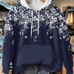 Women’s Floral Pattern Hoodie – Stylish Long-Sleeve Pullover with Drawstring Hood & Front Pockets | Soft, Casual & Machine-Washable Sweatshirt for Spring and Fall