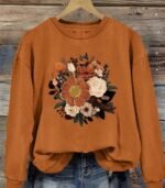 Women’s Cozy Floral Print Sweatshirt – Crew Neck Long Sleeve Casual Fall/Winter Pullover