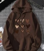 Women’s Coffee Brown Hooded Sweatshirt – Cozy Loose-Fit Hoodie with Front Pocket & Drawstring Hood for Autumn/Winter
