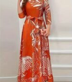 Women’s Floral A-Line Dress – Adjustable Waist Tie, Long Sleeves & Round Neck | Soft, Stretchy Fabric for All-Season Casual & Formal Wear - Image 4