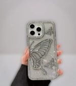 Shiny Diamond 3D Butterfly Phone Case for iPhone 13/14/15/16 – Elegant TPU Soft Cover for Women - Image 3