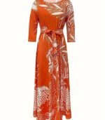 Women’s Floral A-Line Dress – Adjustable Waist Tie, Long Sleeves & Round Neck | Soft, Stretchy Fabric for All-Season Casual & Formal Wear - Image 3