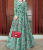 Women’s Elegant Floral Maxi Dress – Black with Red Flower Design, Lace-Up Front & Long Sleeves | Modest, Breathable & Stylish Outfit for All Seasons - Image 10