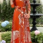 Women’s Floral A-Line Dress – Adjustable Waist Tie, Long Sleeves & Round Neck | Soft, Stretchy Fabric for All-Season Casual & Formal Wear