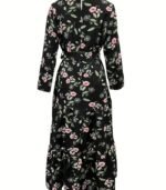 Women’s Elegant Floral Maxi Dress – Black with Red Flower Design, Lace-Up Front & Long Sleeves | Modest, Breathable & Stylish Outfit for All Seasons - Image 3