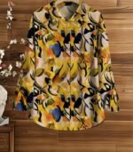 Women’s Geometric Art Print Two-Piece Set – Casual Lapel Shirt with Roll-Up Sleeves and Loose Pants, Ideal for Travel and Everyday Wear - Image 6