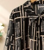 Women’s Black and White Striped Two-Piece Set – Casual Long Sleeve Printed Blouse with Straight Pants, Comfortable All-Season Outfit Made from Soft Polyester Fabric - Image 6