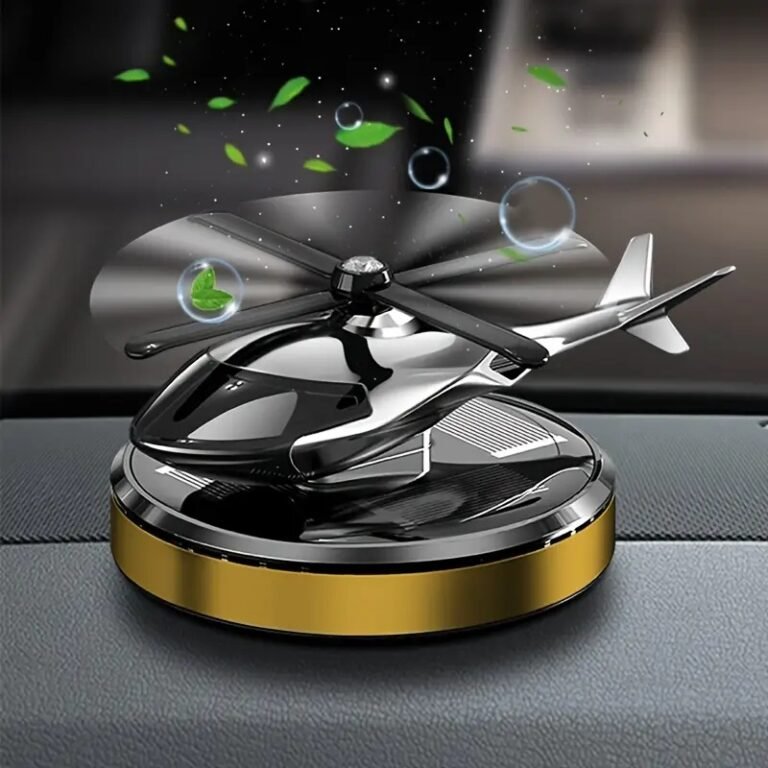 Solar-Powered Rotating Car Air Freshener with Dual Scent Blades on Dashboard