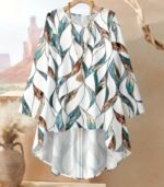 Women’s Casual Elegant Two-Piece Set – Loose Long Sleeve Top and Leaf Print Pants, Stylish Outfit for All Seasons - Image 6